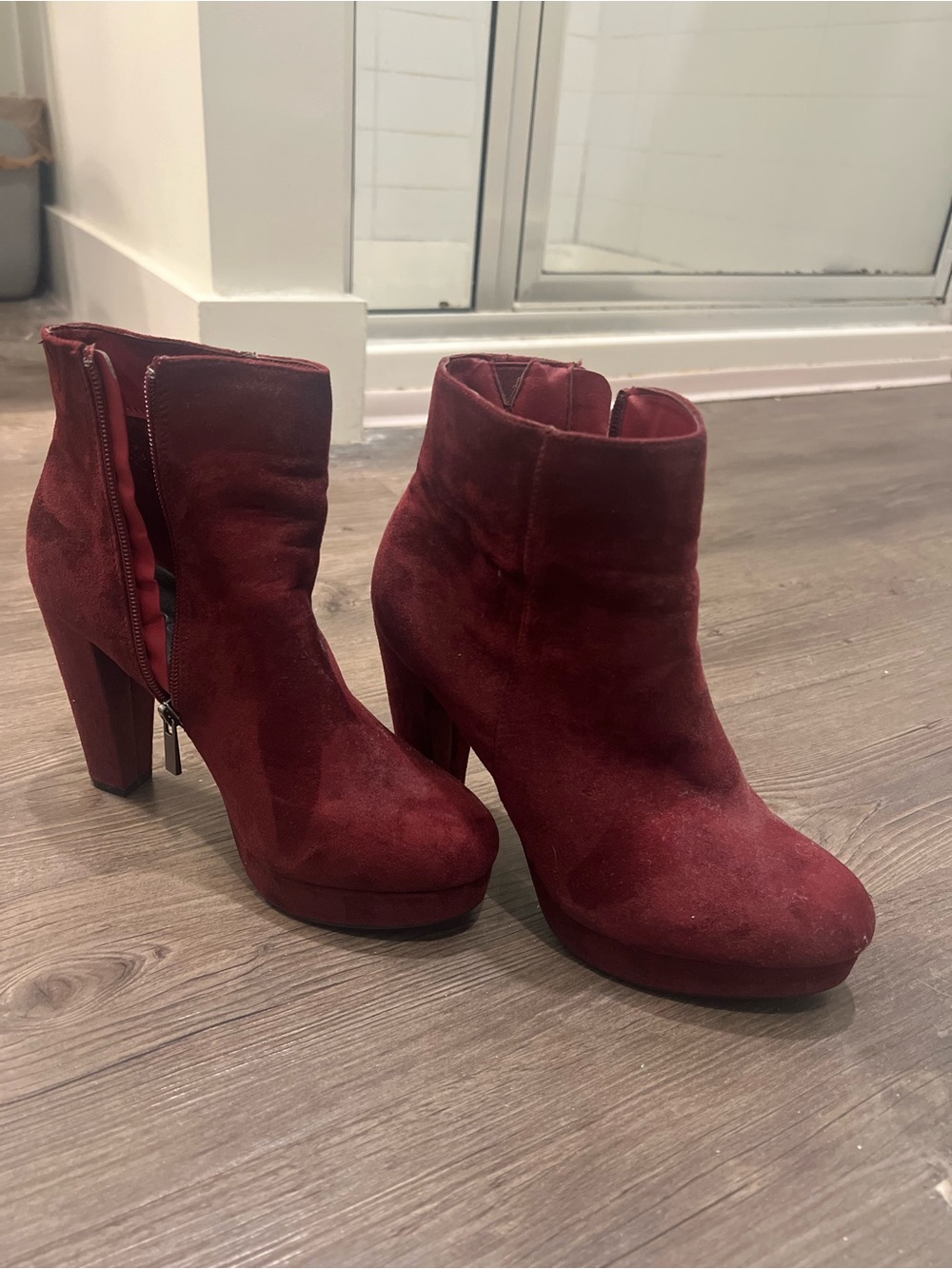 BAMBOO Wine Suede Platform Ankle Boots